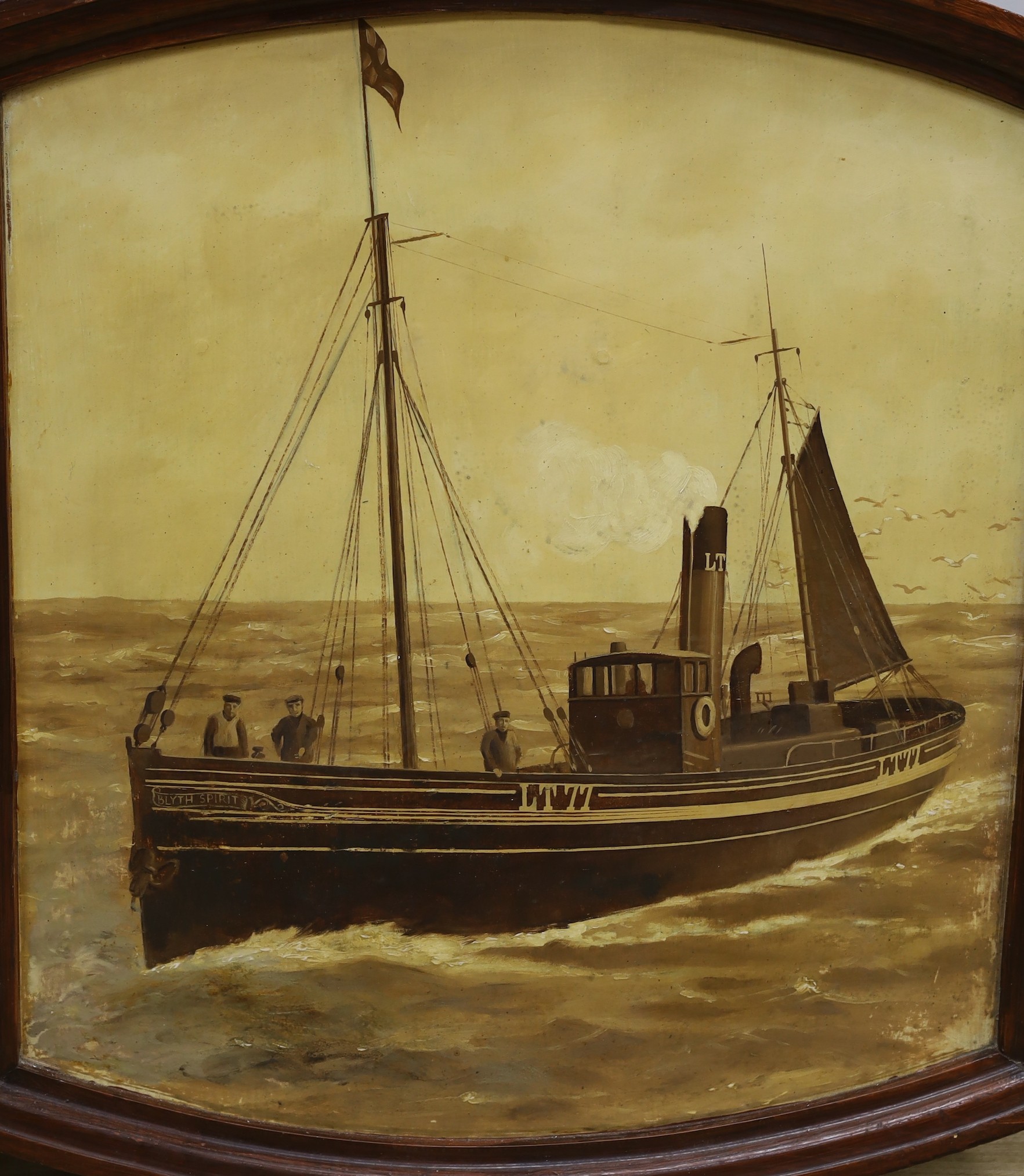 English School, pair of oils on board, 'The Lowestoft steam drifter Blyth Spirit LT77', 68 x 60cm